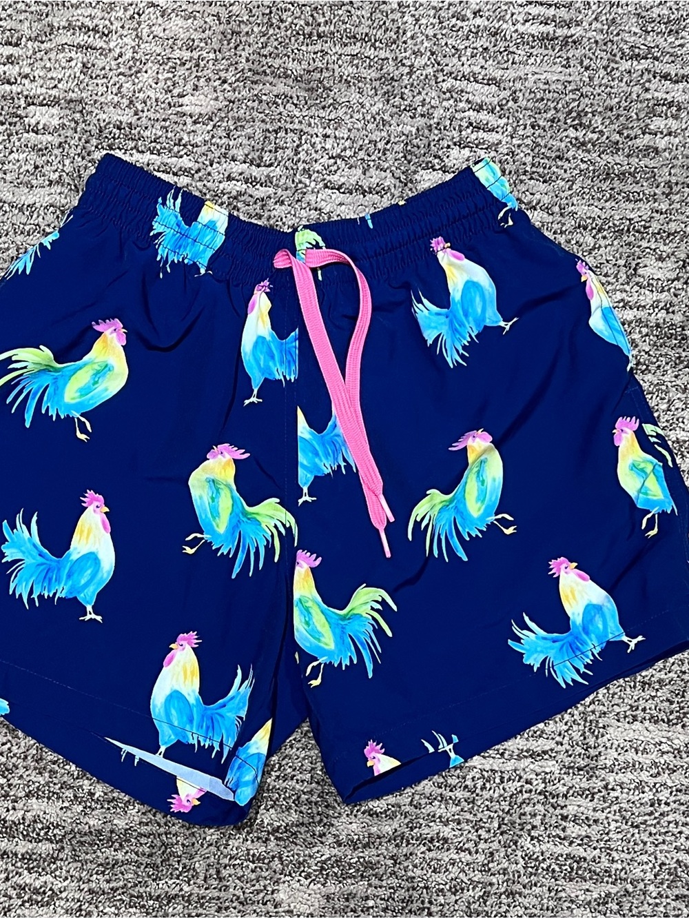 chubbies Navy Rooster Print Shorts with Pink Drawcord